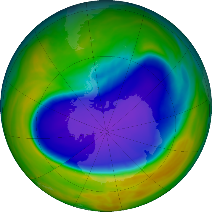 Antarctic ozone map for 02 October 2016